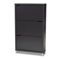 Baxton Studio FP-3OUSH-Dark Grey Simms Modern and Contemporary Dark Grey Finished Wood Shoe Storage Cabinet with 6 Fold-Out Racks